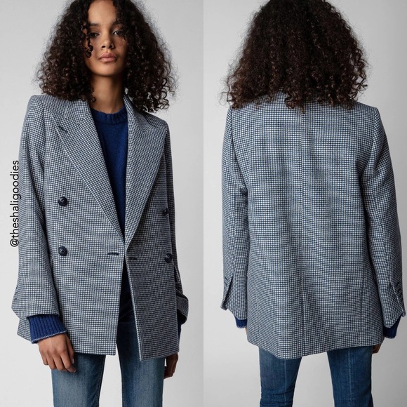 ZADIG & VOLTAIRE View Check Blazer Blue White Houndstooth Jacket